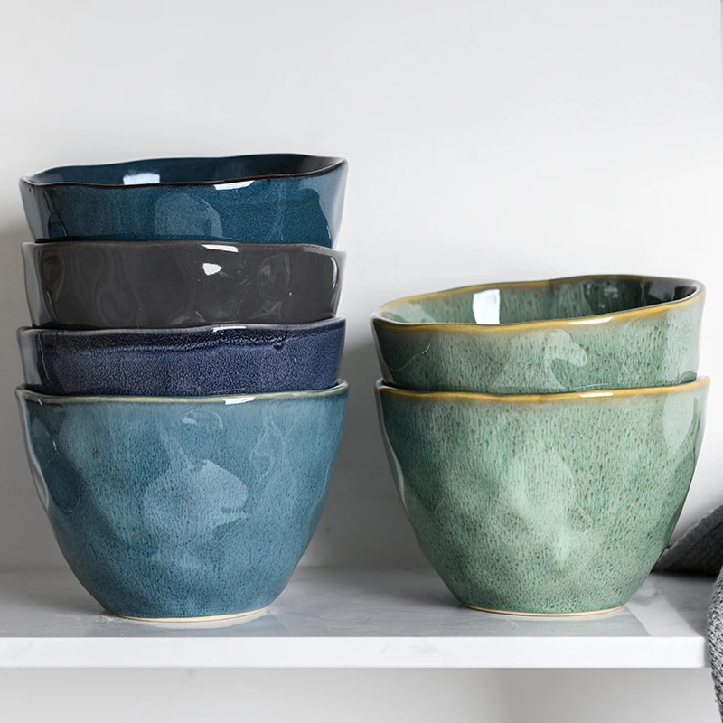 

Japanese underglaze color large capacity irregular retro ceramic bowl home large soup bowl deep bowl kitchen cutlery