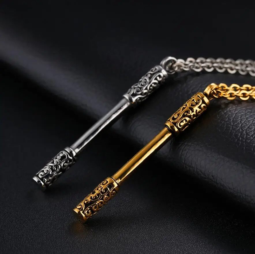 

Chinese Legend the Monkey King Weapon Stick Mini Model Pendant Necklace As-You-Will Gold-Banded Cudgel Wukong Necklace 316 Steel