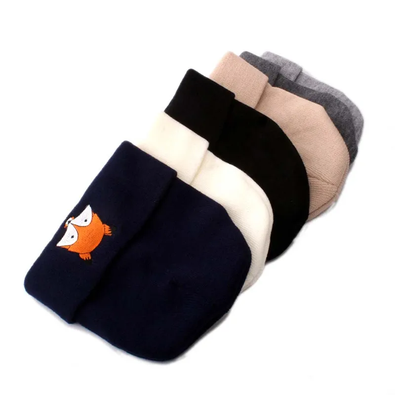 Winter Adult Unisex Knit Cartoon Fox Beanies Cap for Women High Quality Breathable Keep Warm Soft Hats Man Parent child Cap W20