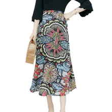 Женские длинные юбки с цветочным принтом летние юбки модные Бохо с высокой талией Асимметричные шифоновые юбки пляжная юбка