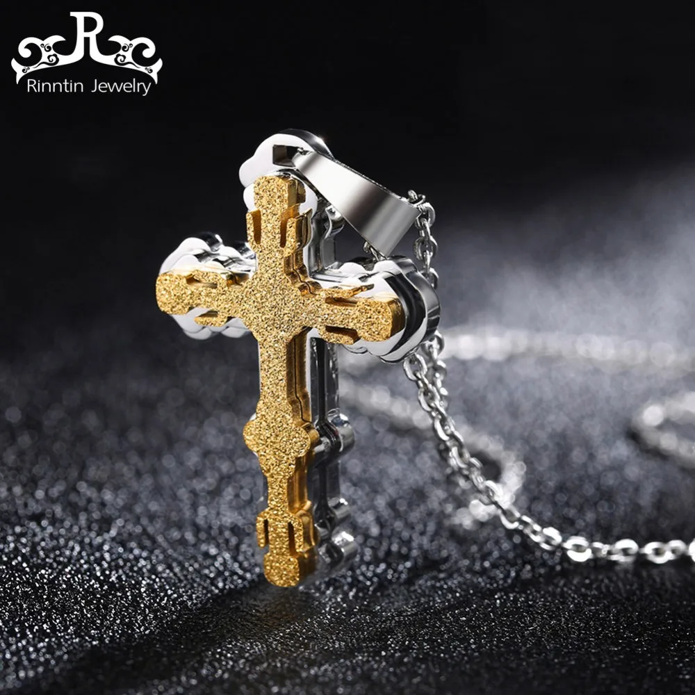 

Rinntin Stainless Steel Silver Color Cross Pendant Necklace For Women 45cm Chain Irregular Pendant Men Christmas Jewelry DGTN36