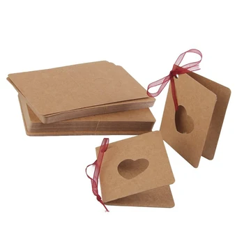 

50pcs Card Tag Kraft Paper Hang Tag with Red Rope Hollow Heart Shape Lable for Wedding Birthday Decoration