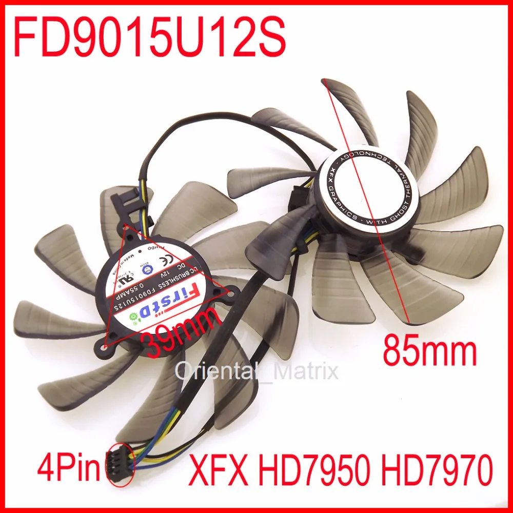 2 шт./лот FD9015U12S 12 В 0.55A 85 мм 39x39x39 для XFX HD7950 HD7970 FX-797G-TDF вентилятор видеокарты 4Pin |