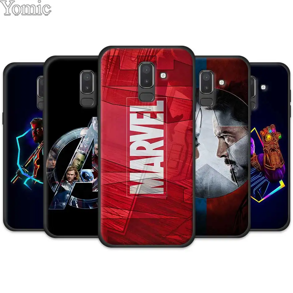 

Silicone Black Phone Case Cover for Samsung Galaxy J4 J6 J8 Plus 2018 J4Plus J6Plus Cases Coque Marvel Superheroes The Avengers