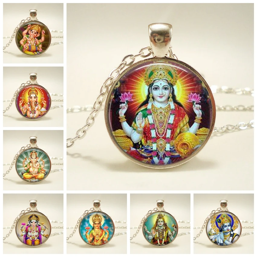 Krishna и Radha амулет ожерелье бижутерия со стеклянными кабошонами Очаровательная