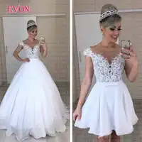 Cheap Vestido de noiva A or B style Chiffon Boho Wedding Dress 2019 Sheer Illusion O Neck Lace Removable Skirt Wedding Gowns