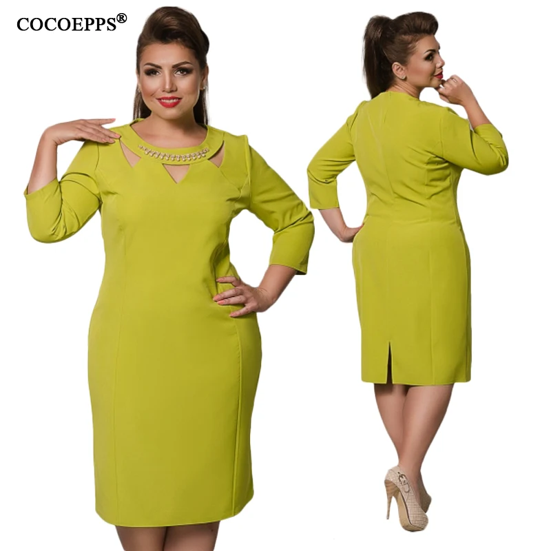 COCOEPPS L-6XL, с длинным рукавом, утолщенное осеннее платье, с круглым вырезом, элегантное, офисное, Повседневное платье, женская одежда размера плюс, Vestidos