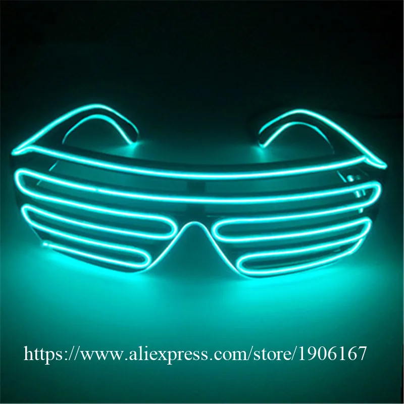Free shipping Blue el glasses El Wire Fashion Neon LED Light Up Shutter Shaped Glow Rave Costume Party DJ Bright SunGlasses05