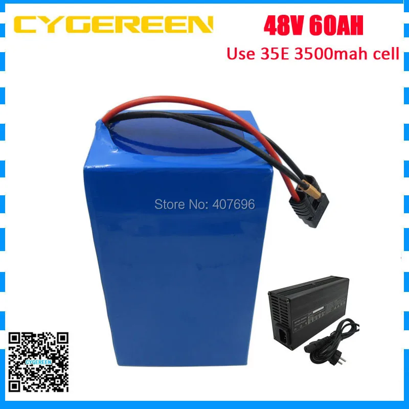

High capacity 48V e-bike e-motorcycle battery pack 48V 60AH use 35E 3500mah cell 50A BMS with 5A Charger