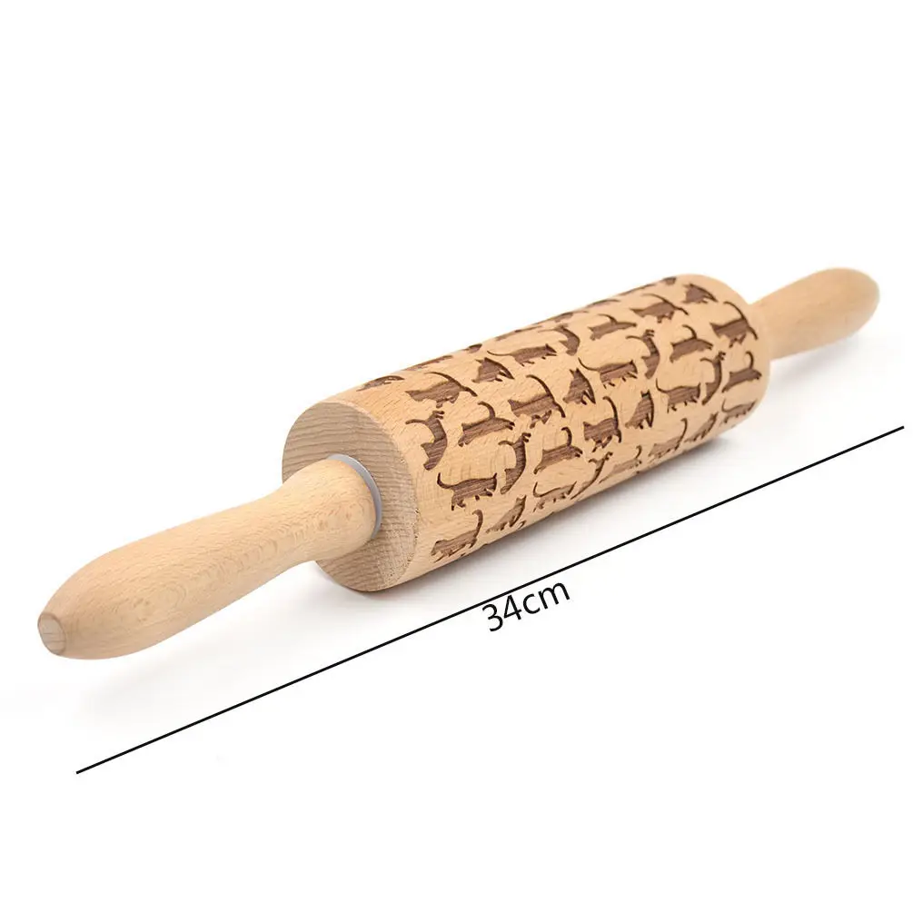 DIY Handmade Tools Cat Pattern Wooden Rolling Pin Laser Cut Kitchen Cake Decorating Chocolate Cookie Baking Noodle Accessories