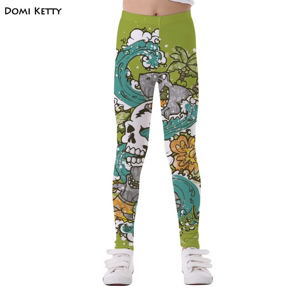 

Domi Ketty girls leggings print skull flowers children casual fitness high waist leggings Halloween Party kids cartoon pants