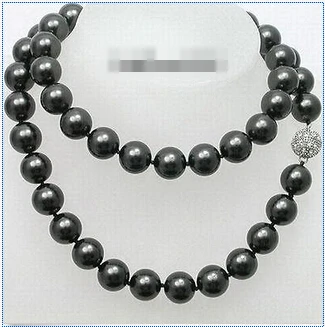 

FREE SHIPPING2 Rows 10mm Black Shell Pearl 18KWGP Crystal Ball Clasp Necklace