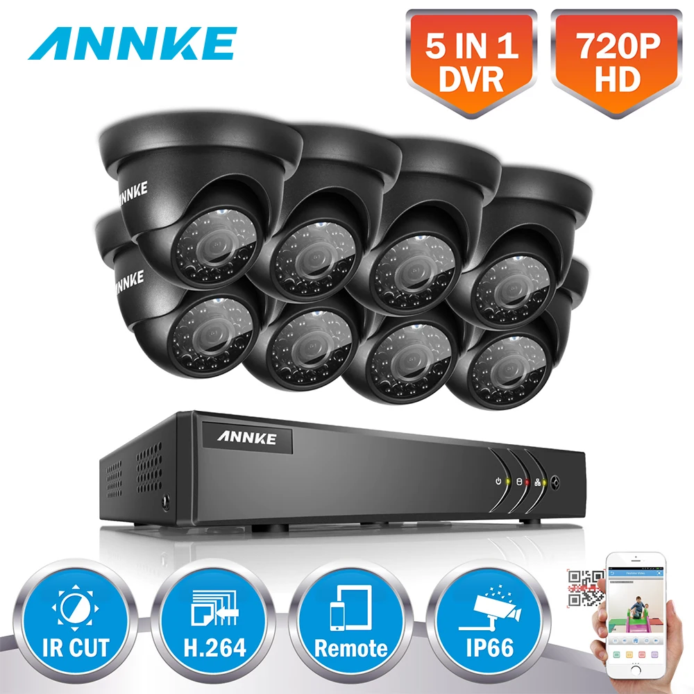 ANNKE HD 8CH 720P HDMI Security Camera System 8CH 720P 1080N 5IN1 DVR With Smart Search