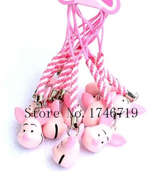 

Free Shipping 50 pcs Cute Pig Head key chains Cartoon Cell Phone Strap Bell Charm Gift ML-05