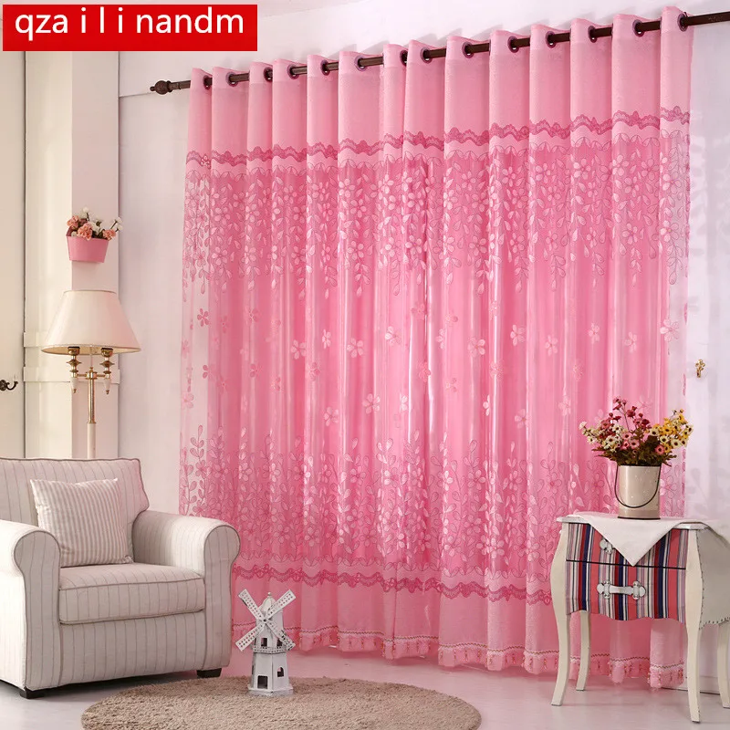 

European luxury pink green shade curtain modern high quality embroidery gauze curtains for bedroom curtains window curtains