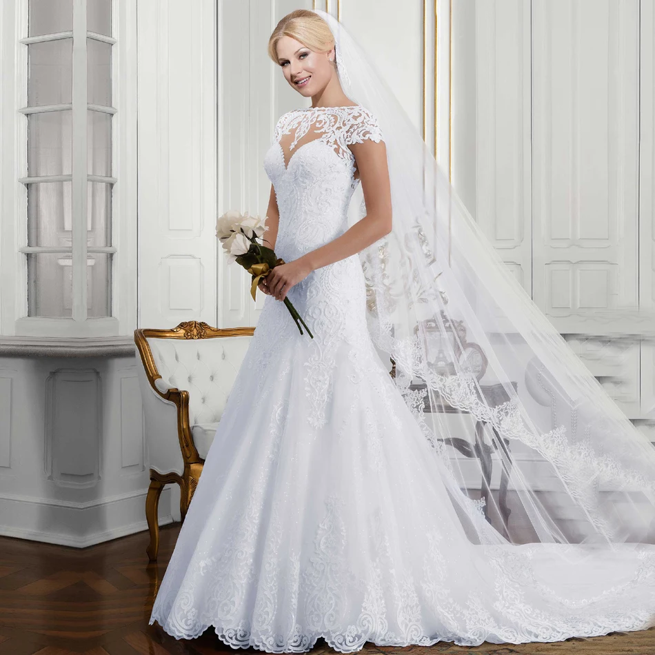 Vestidos de novia свадебные платья Русалка плюс размер аппликации кружева линии Vintage