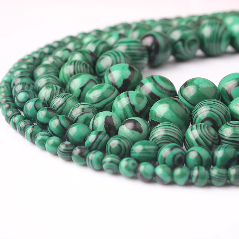 

LIngXiang Natural Stone green Peacock Stone Round beads 4 6 8 10 12MM Loose Bead For Jewelry Making Fit diy Jewelry