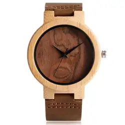 Природа рисунок древесины простые часы Подлинная Кожаный ремешок круто деревянные наручные женские часы Reloj де-Мадера