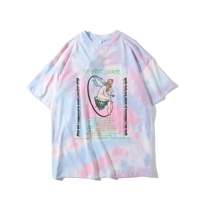 GONTHWID футболки с принтом ангела и розы, уличная Летняя мужская мода, повседневные футболки в стиле хип-хоп, Харадзюку, топы с коротким рукавом - Цвет: Pink