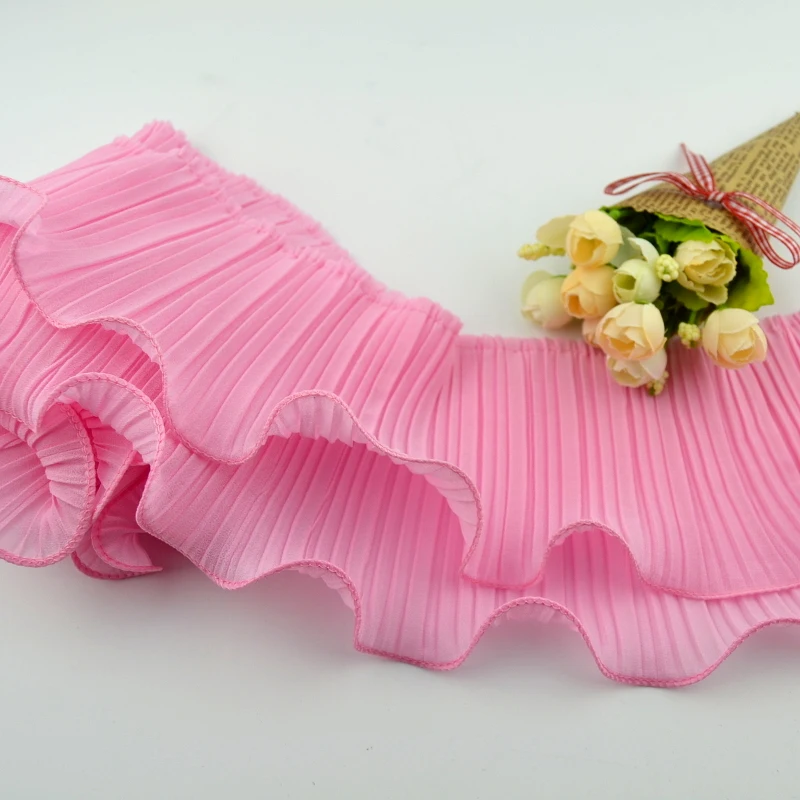 12cm Width double layer pleated lace trim wedding decoration lace DIY