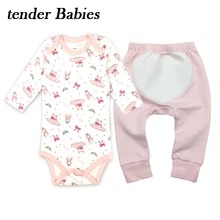 3PCS tender Babies Brand Baby Romper Pants Long Sleeves Cotton Newborn Baby Girl Boy Clothes Cartoon Printed Baby Clothing Set new baby boy clothing set summer baby cotton bodysuit elephant printed romper animal bibs 3pcs set newborn baby girl clothes