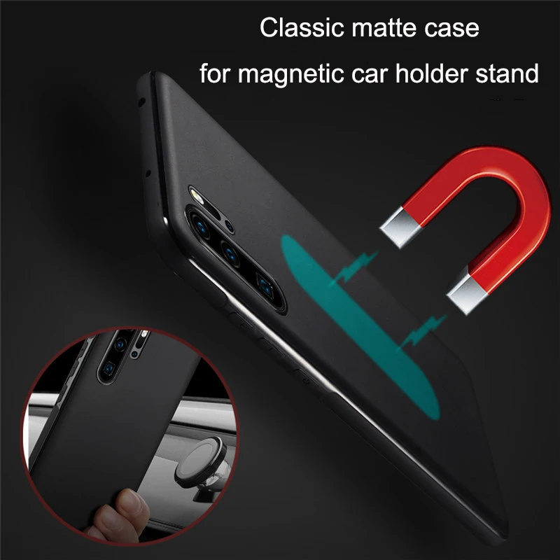 

Elegant Business Case For Huawei P20 Lite 30 Pro Soft Cover Slim Matte Shell Black/Red/Blue For Magnetic Car Holder Stand