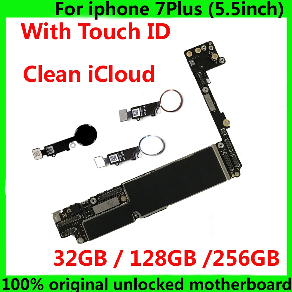 

100% Original for iphone 7 Plus 7Plus 7P motherboard 32GB 128GB 256GB Unlocked mainboard with /without Touch ID IOS system board
