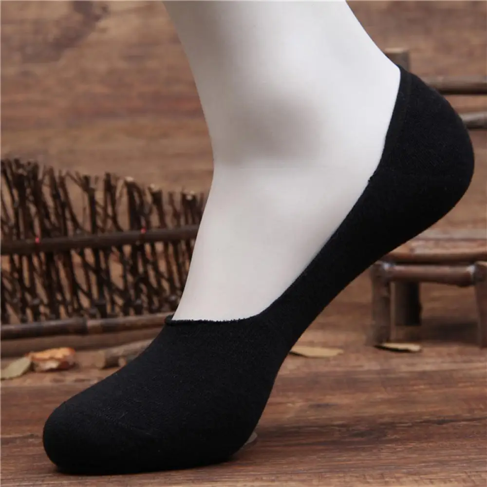 1 Pair Hot Mens Cotton Invisible Sock Shallow Mouth With Silicone Slip