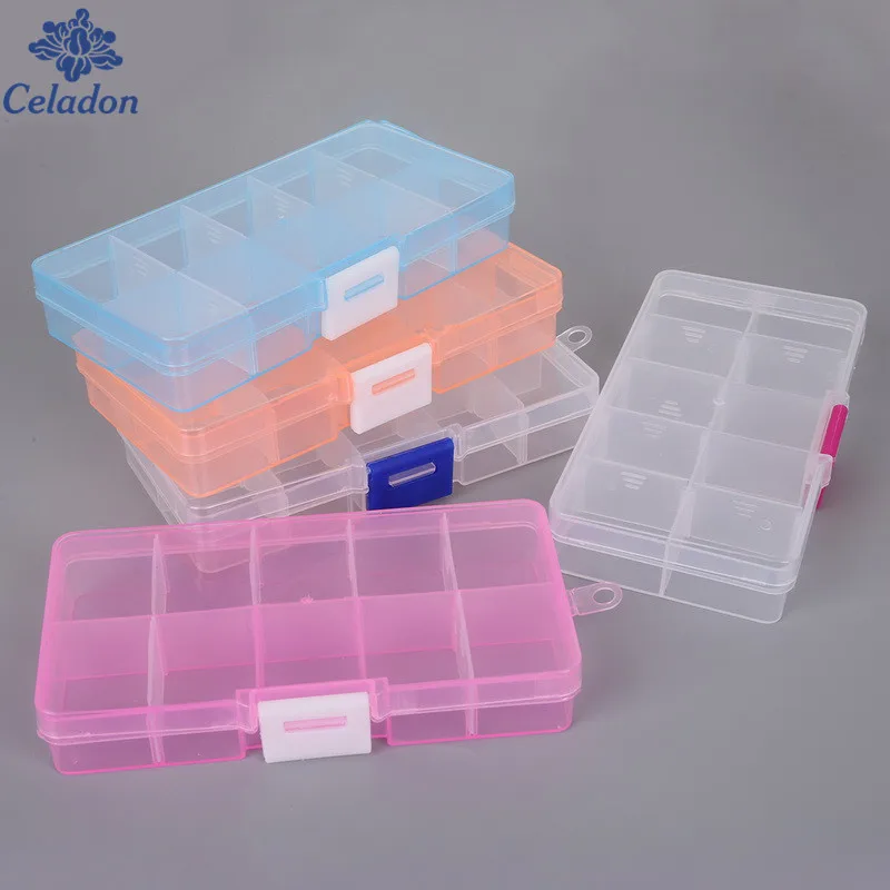 High Quality 5 Colors 12.8x6.5x2.2cm DIY Organizer Box 10 Slots Adjustable Transparent Color Splittable Plastic Storage Boxes