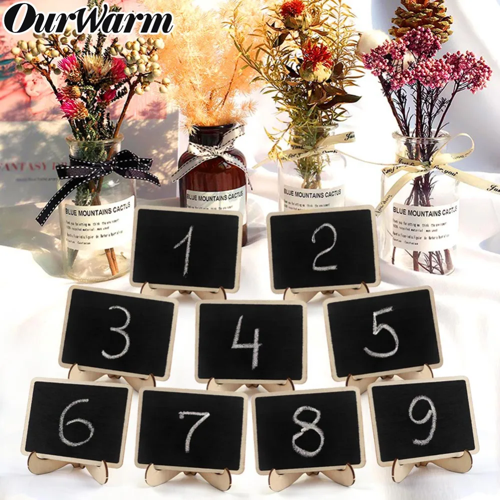 

OurWarm 10pcs Place Card Wedding Wooden Table Place Cards Wedding Party Direction Signs Wooden Mini Blackboard Chalkboard