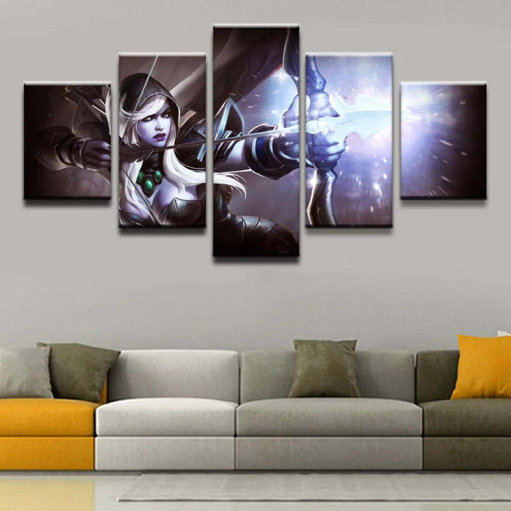 Modern Wall Art Painting 5 Panel Archer DOTA 2 Drow Ranger Game Poster Home Decor For Living Room C
