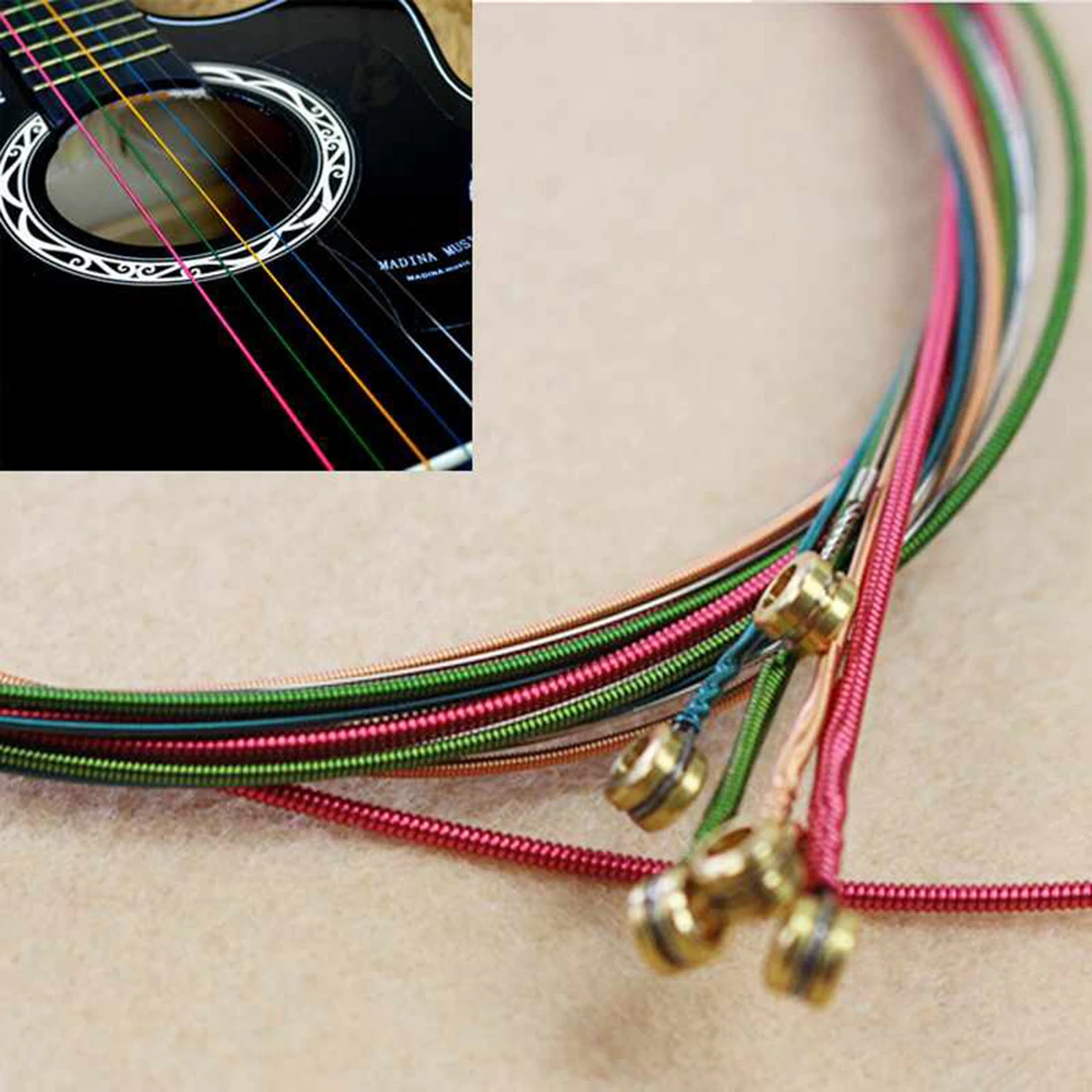 

6Pcs/Set Acoustic Guitar Strings Rainbow Colorful Guitar Strings E-A For Acoustic Folk Guitar Classic Guitar Multi Color