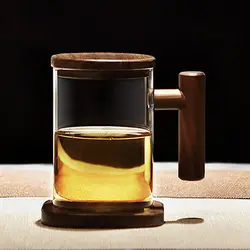 Небольшой Прозрачный Стекло Чай горшок с деревянной ручкой Чай разделения фильтр для чашки чая с крышкой контейнер с подогревом Чай горшок