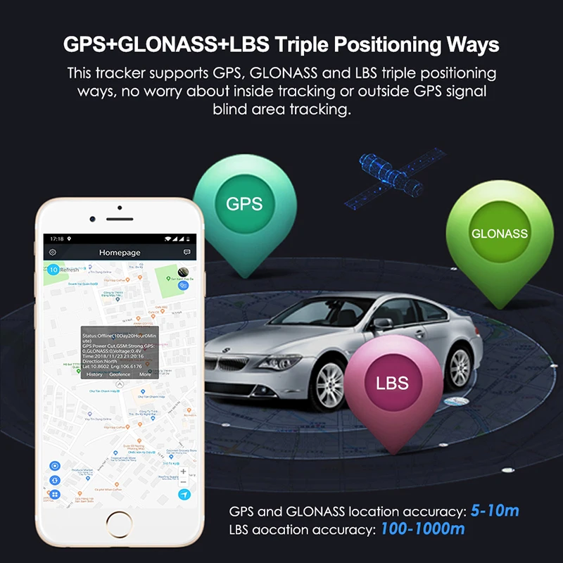 Мини Автомобильный Gps трекер Размеры 74*25*13 мм 2g/GSM/ГЛОНАСС в реальном времени