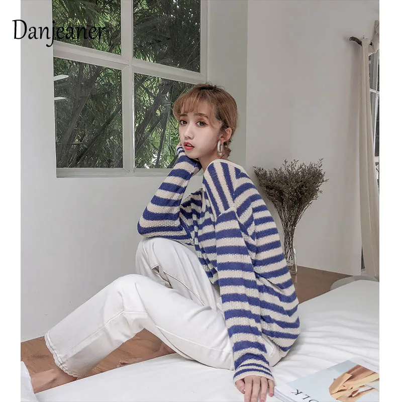 Danjeaner Sexy Off Shoulder Striped Knitting Pullovers Autumn 2018 Women Casual Long Sleeve Sweaters Knitted Jumpers Pull Femme Sweaters