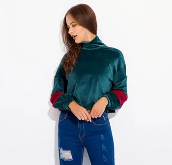 

Sexy Loose Women Clothing Top Short Hoodies Sweatshirt Solid Color Long Sleeve Turtleneck Female Casual Pullovers S127