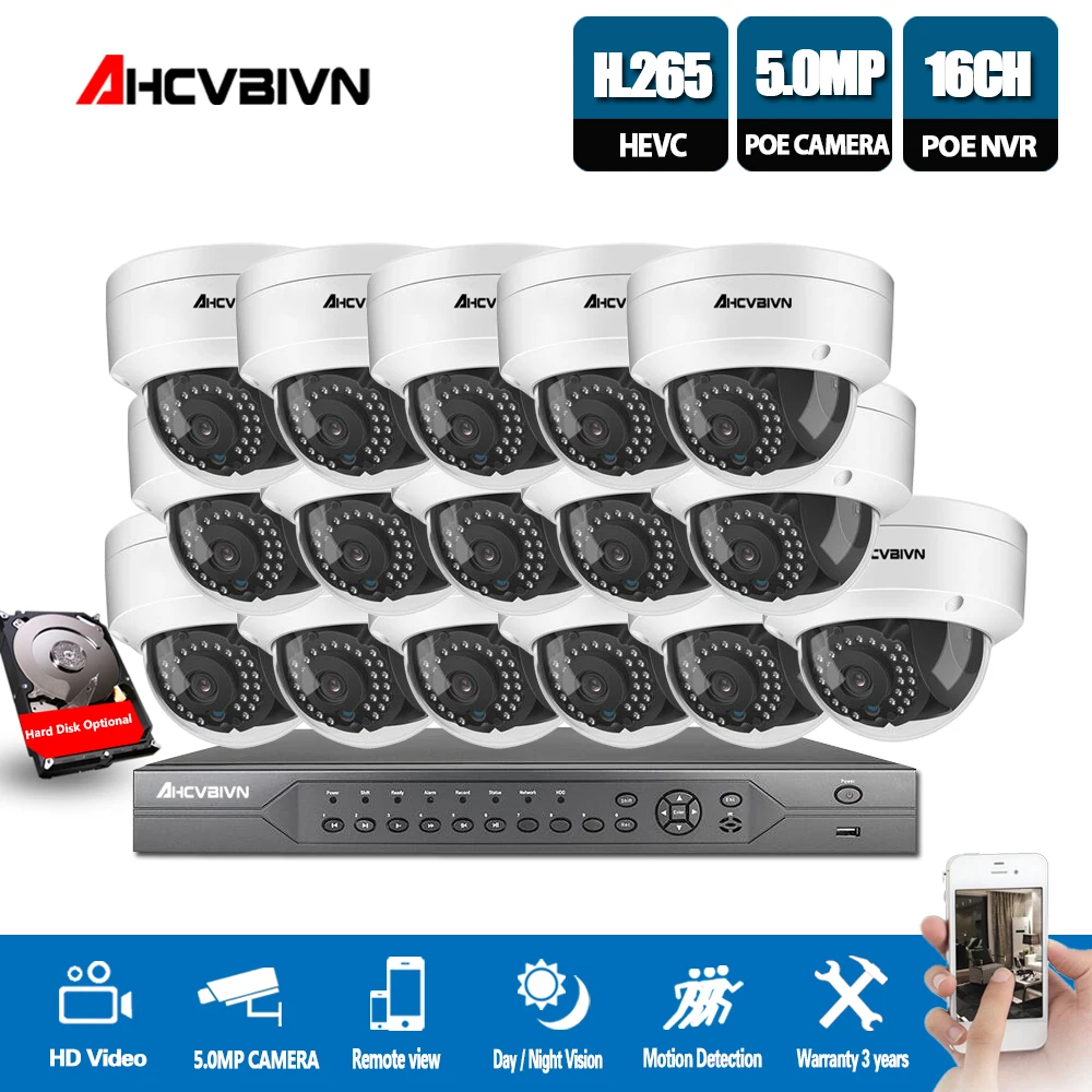 

H.265 16CH 5MP 4K POE CCTV NVR system 16 Pcs 5MP IP67 VandalProof security Indoor Outdoor POE IP camera Video Surveillance Kit