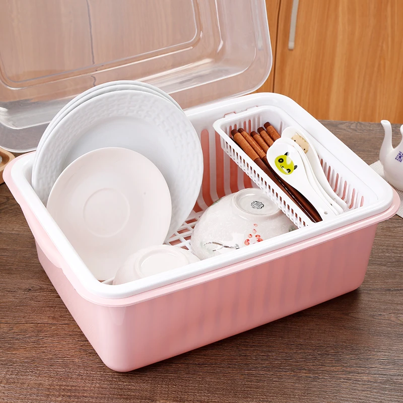 Съемный пылезащитный пластиковый слив с крышкой подставки-держатели для чистки шкафа блюдо чашка Подставка под палочки для еды кухонная полка для хранения