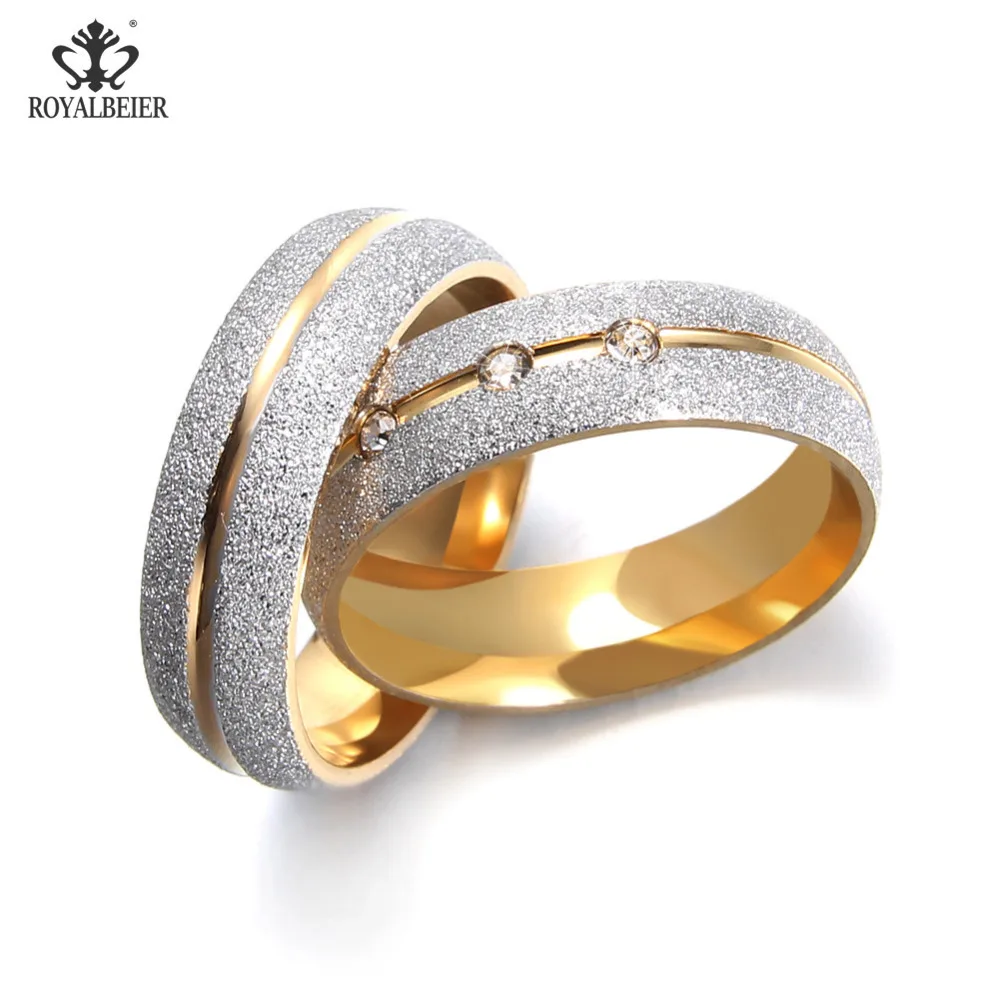 

RoyalBeier 10pairs/lot Lover Silver-Color Stainless Steel Frosted Matte Surface Elegant Rings For Couple Wedding Party Jewelry