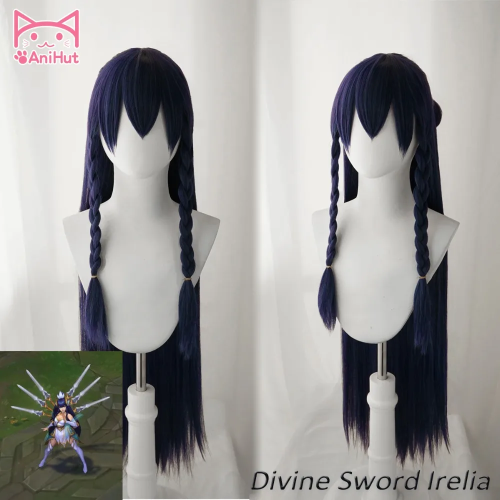 【Anihut】LOL Cosplay Wig Divine Sword Irelia Long Straight Dark Blue The Blade Dancer | Тематическая одежда и униформа