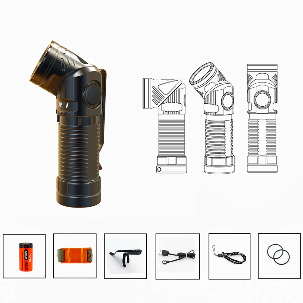 

Rofis R1 Flashlight Headlamp in one Multi-angle Lighting 900 Lumens Magnetic USB Rechargeable EDC use Head Rotatation