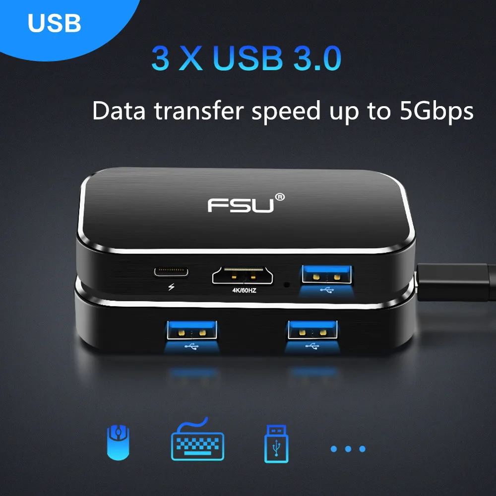 Thunderbolt3 5 в 1 USB 3 0 концентратор Тип c к hdmi Порт usb3.0 Зарядное устройство адаптер 4 k 60 hz