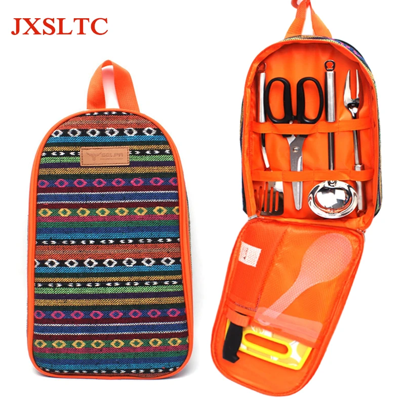 

Outdoor Camping Hiking Lunch Basket Picnic Bags Portable Foldable Table Ware Spoon Fork Knife Cooking Tools Bag Lunch Bags