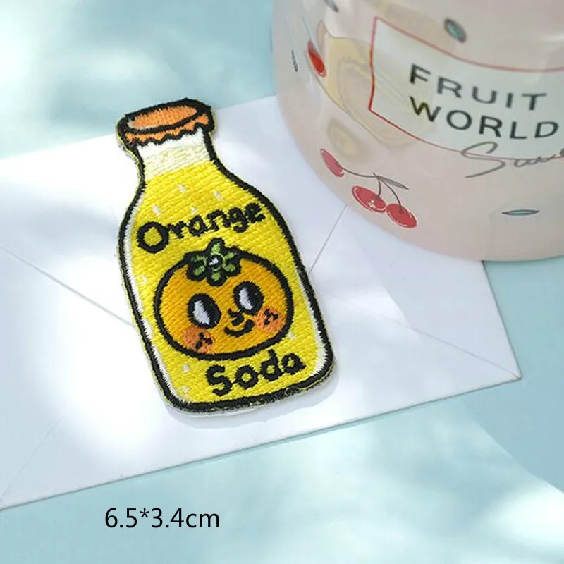 

Cute Drinks Embroidered Patches for Clothing Adhesive Stick on Patch Sewing Appliques Iron on Patches Anime Clothes Stickers