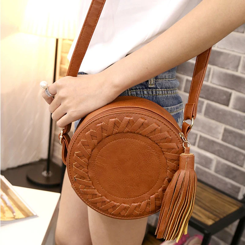 Women's Bag Small Round Bag Fashion Idea PU Leather Women Messenger Bags Handbags Women Famous Brands Tassel Bolso Mujer