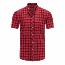 Jeetoo плед мужской Рубашки для мальчиков хлопок Повседневное slim fit футболка с коротким рукавом отложным воротником Подпушка воротник Однобортный модные летние Для мужчин Топы корректирующие