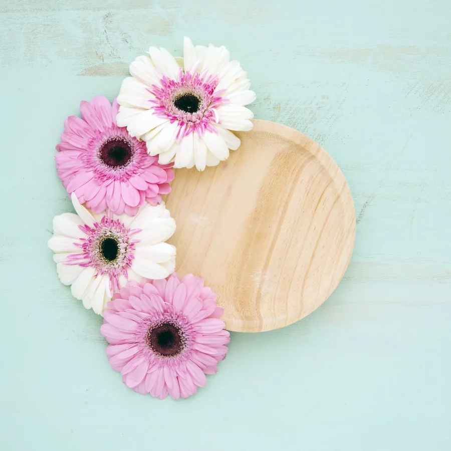 

Laeacco Blue Wooden Board Blooming Flowers Plate Baby Photography Backgrounds Customized Photographic Backdrops For Photo Studio