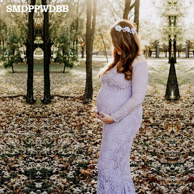 

SMDPPWDBB Maternity Photography Props Lace Maternity Dresses Women Sexy Plus Size Maternity Dress for Photo Shoot Long Sleeve