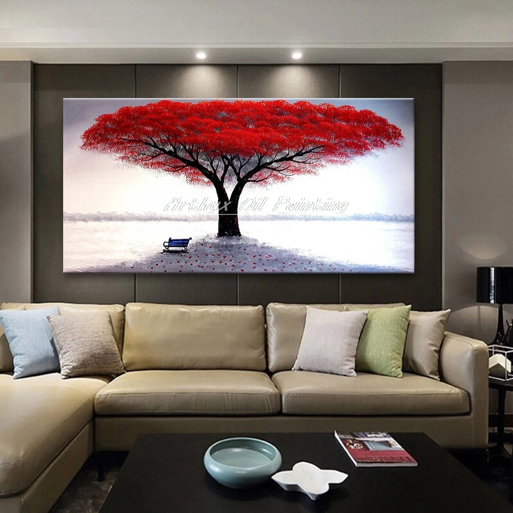 Arthyx арт большой размер Ручная роспись красное дерево картина маслом на холсте Современные абстрактные картины плакаты для гостиной домашний декор