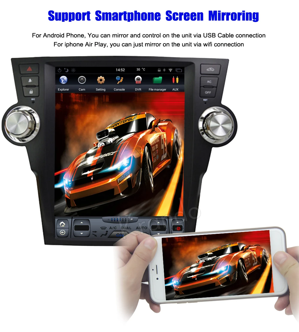 Perfect Krando Android 7.1 12.1" Vertical screen car entertainment player GPS for Toyota Highlander 2009-2013 radio navigation system 11